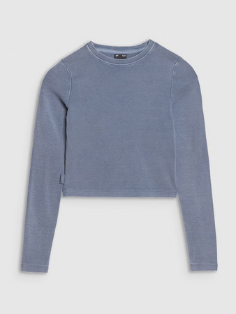 Longsleeve slim crop top gładki dziewczęcy 4F 4FJWSS25TLONF430-32S