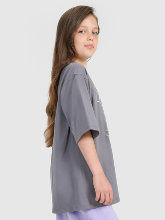 T-shirt oversize z nadrukiem dziewczęcy 4F 4FJRAW25TTSHF3197-22S