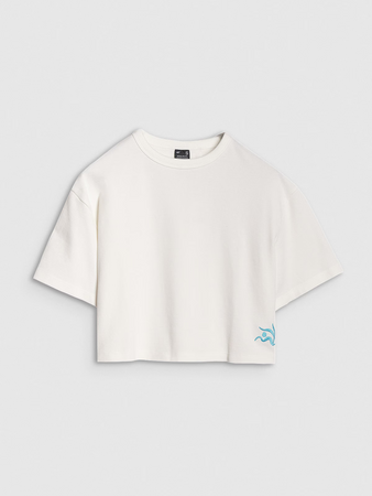 Damski t-shirt crop top 4F 4FWSS25TTSHF1977-11S