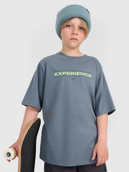 T-shirt oversize z nadrukiem chłopięcy 4F 4FJRAW25TTSHM3166-46S