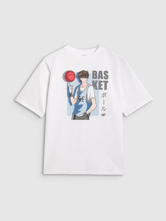 T-shirt oversize z nadrukiem chłopięcy 4F 4FJRAW25TTSHM3062-10S