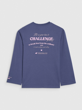 Longsleeve oversize z nadrukiem dziewczęcy 4F 4FJRAW25TLONF589-33S