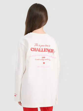 Longsleeve oversize z nadrukiem dziewczęcy 4F 4FJRAW25TLONF589-11S