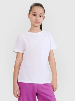 T-shirt regular gładki dziewczęcy 4F 4FJWSS25TTSHF2177-10S