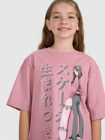 T-shirt oversize z nadrukiem dziewczęcy 4F 4FJRAW25TTSHF2936-54S