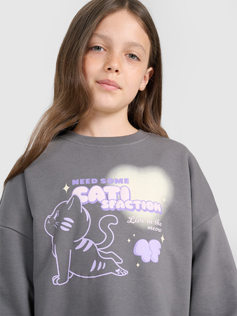 Bluza dresowa oversize nierozpinana bez kaptura dziewczęca 4F 4FJRAW25TSWSF2438-22S