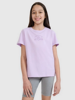 T-shirt regular z nadrukiem dziewczęcy 4F 4FJWSS25TTSHF1871-52S