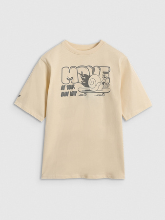 T-shirt oversize z nadrukiem chłopięcy 4F 4FJRAW25TTSHM3208-12S