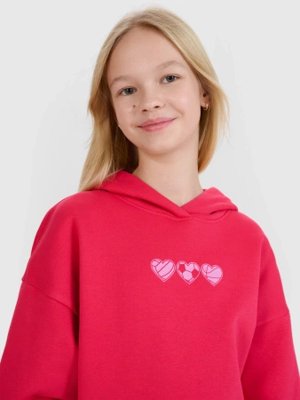 Bluza dziewczęca dresowa nierozpinana z kapturem 4F 4FJRSS25TSWSF2235-62S