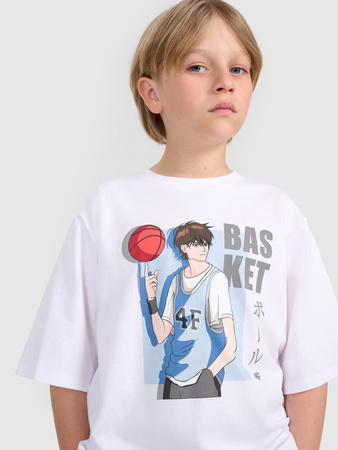 T-shirt oversize z nadrukiem chłopięcy 4F 4FJRAW25TTSHM3062-10S