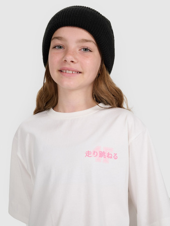 T-shirt oversize z nadrukiem dziewczęcy 4F 4FJRAW25TTSHF2935-11S