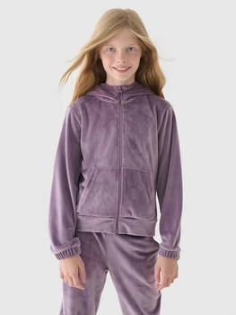 Bluza dresowa z weluru rozpinana z kapturem dziewczęca 4F Junior 4FJWAW24TSWSF1217-51S