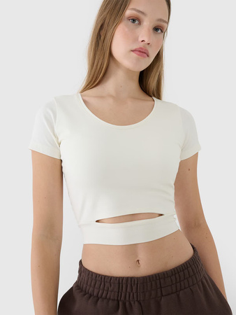 T-shirt crop top gładki damski 4F 4FRSS25TTSHF2695-11S