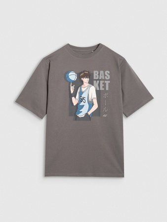 T-shirt oversize z nadrukiem chłopięcy 4F 4FJRAW25TTSHM3062-24S