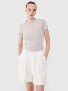 T-shirt slim z prążkowanej dzianiny damski 4F 4FRSS25TTSHF2696-83S