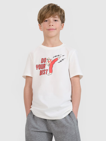 T-shirt regular z nadrukiem chłopięcy 4F 4FJRSS25TTSHM2643-11S
