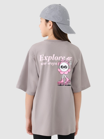 T-shirt dziewczęcy oversize z nadrukiem 4F 4FJRSS25TTSHF2586-83S