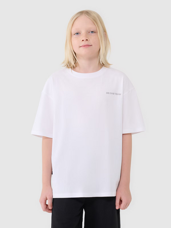 T-shirt oversize z napisem chłopięcy 4F 4FJWSS25TTSHM2184-10S