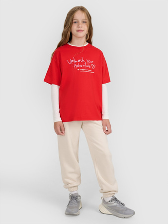 T-shirt regular z nadrukiem dziewczęcy 4F 4FJRAW25TTSHF3188-62S