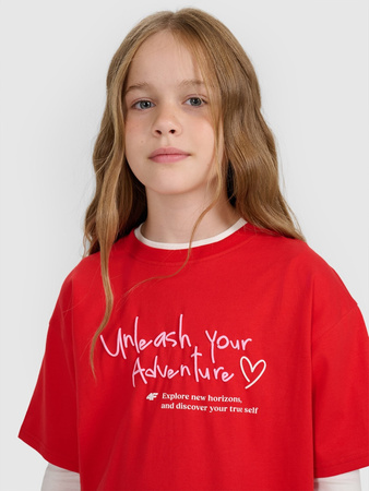 T-shirt regular z nadrukiem dziewczęcy 4F 4FJRAW25TTSHF3188-62S