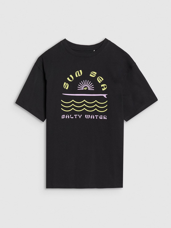 T-shirt oversize z nadrukiem dziewczęcy 4F 4FJWSS25TTSHF1870-20S