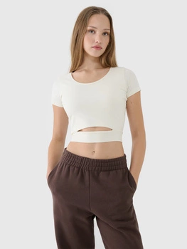 T-shirt crop top gładki damski 4F 4FRSS25TTSHF2695-11S