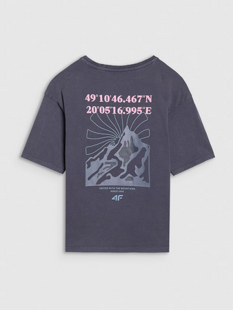 T-shirt oversize z nadrukiem dziewczęcy 4F 4FJWSS25TTSHF1853-22S
