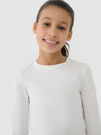 Longsleeve slim crop top gładki dziewczęcy 4F 4FJWSS25TLONF430-11S