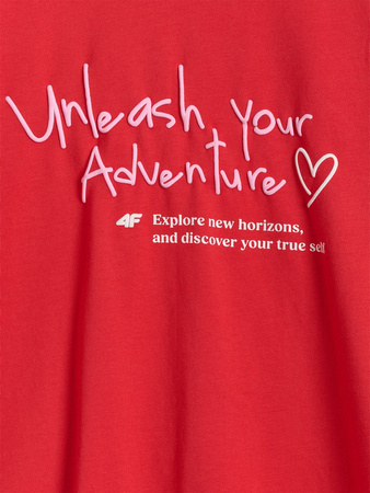 T-shirt regular z nadrukiem dziewczęcy 4F 4FJRAW25TTSHF3188-62S