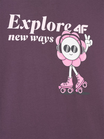 T-shirt dziewczęcy oversize z nadrukiem 4F 4FJRSS25TTSHF2586-50S