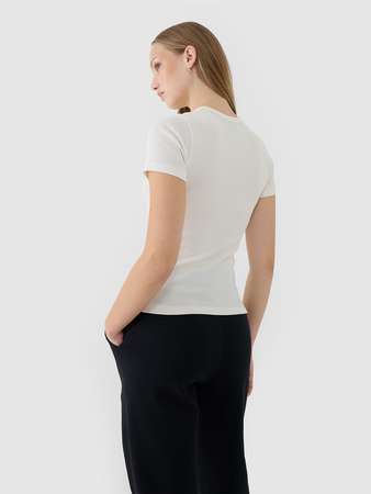 T-shirt slim z prążkowanej dzianiny damski 4F 4FWSS25TTSHF1968-11S